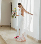 High Neck Satin Bareback Sleeveless Long Dress